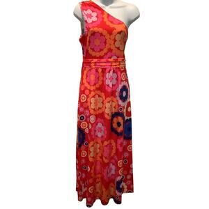VERY RETRO VERY BOHO ONE SHOULDER STRETCH FLORAL MAXI DRESS M NWT